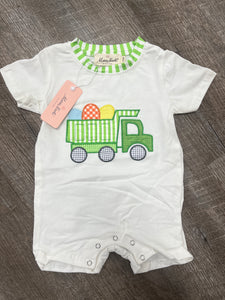 GREEN STRIPED ROMPER-6/12MO