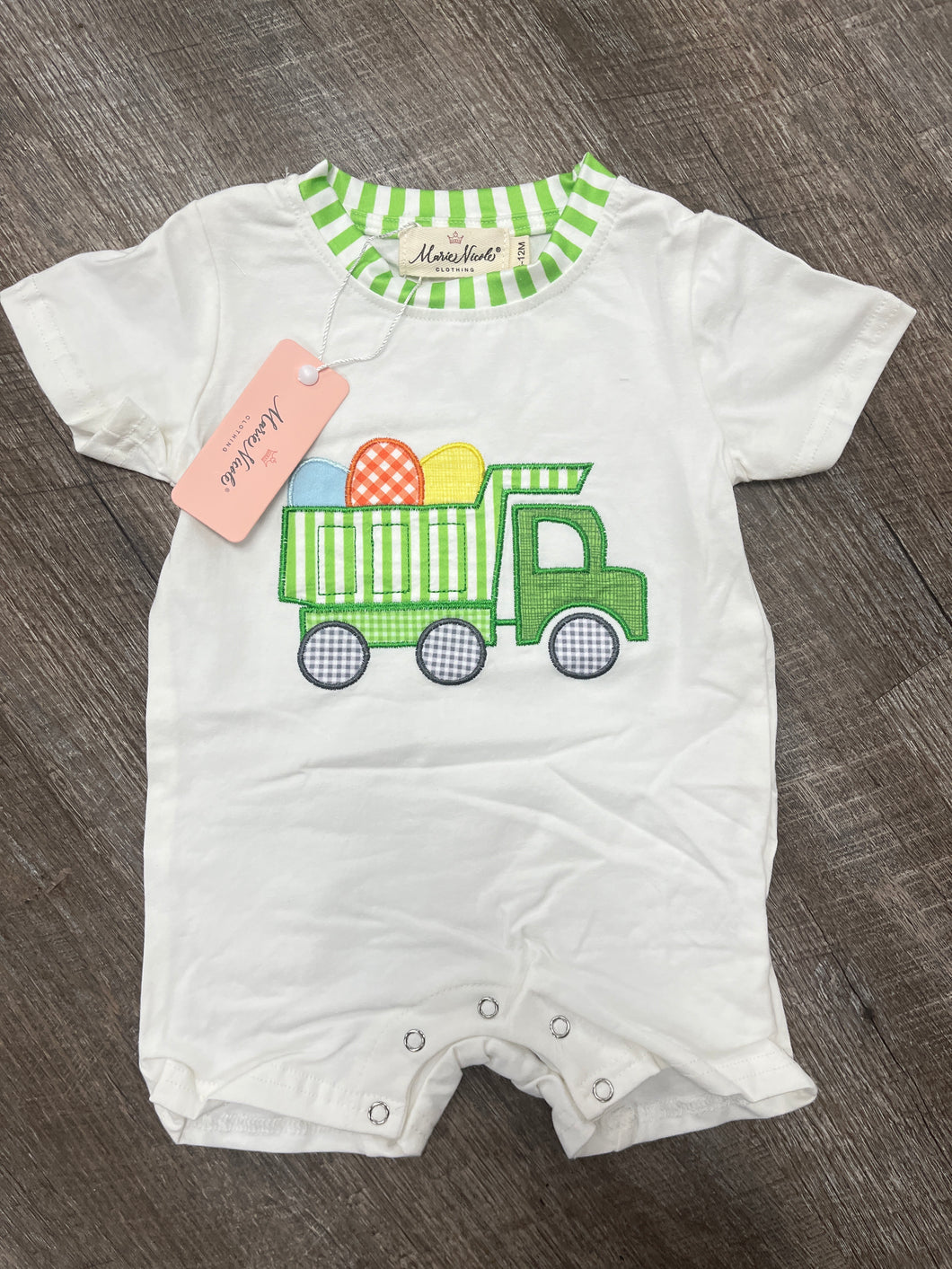 GREEN STRIPED ROMPER-6/12MO