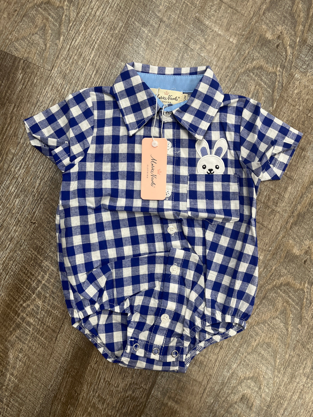 BLUE GINGHAM BUTTON DOWN-6/12MO